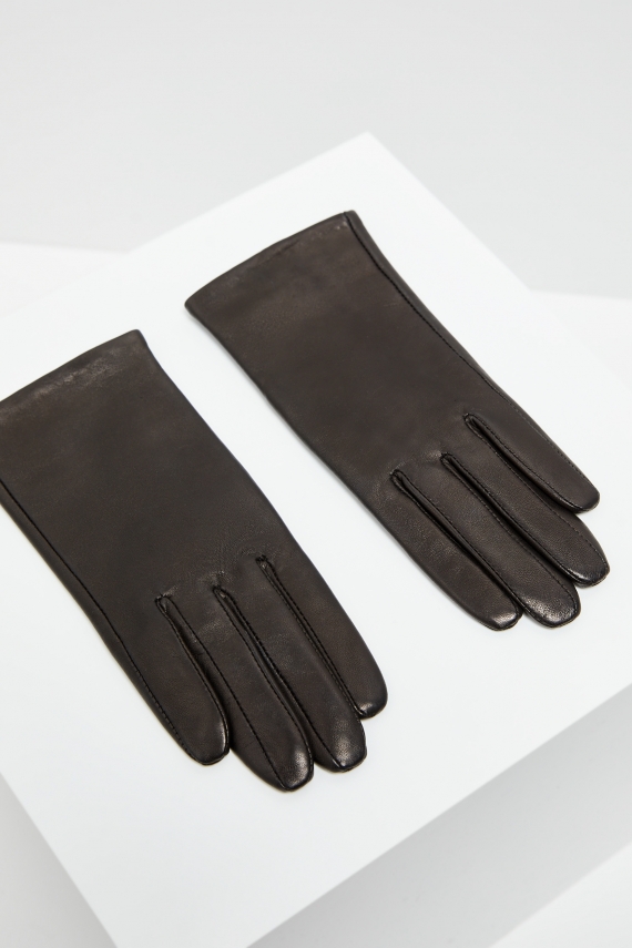 Czarne skórzane rękawiczki z kaszmirową podszewką