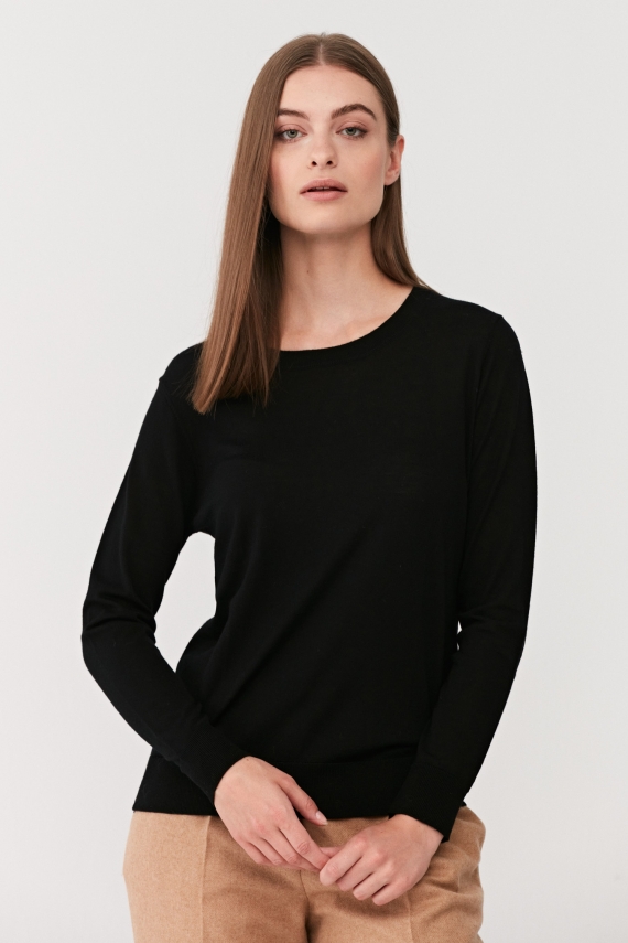 Czarna bluzka z wełny merynosowej luxury line