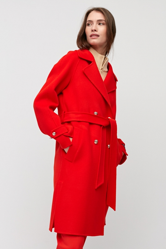 Płaszcz wełniany dwurzędowy z jedwabiem doubleface luxury line czerwony