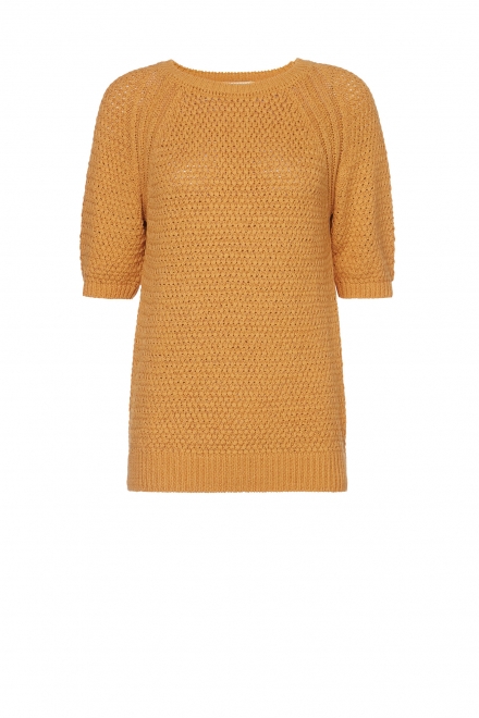 Bawełniany sweter z krótkim rękawem żółty