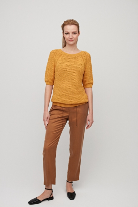 Bawełniany sweter z krótkim rękawem żółty